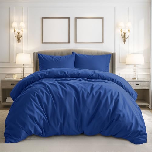 Pure Bedding Bettbezug, Queen-Size-Größe, 3-teilig, extra weich, beinhaltet 1 Bettbezug 228 x 228 cm mit Reißverschluss und 2 Kissenbezügen, Bettdecke Nicht im Lieferumfang enthalten, Marineblau von Pure Bedding