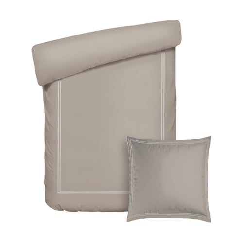 Pure Cotton 2-teiliges Einzelbett-Set – Bettbezug 135 x 200 cm und Kissenbezug 80 x 80 cm – 100% Baumwollsatin, Fadendichte 200, 120 g/m² – Oeko-TEX®-Zertifiziert – Silhouette - Taupe/Taupe von Pure Cotton