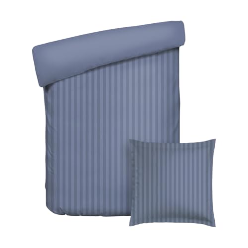 Pure Cotton 2-teiliges Einzelbett-Set – Bettbezug 135x200cm und Kissenbezug 80x80cm – 100% Baumwollsatin, Dobby-Streifen, Fadenzahl 200, 120 g/m² – Oeko-TEX®-Zertifiziert – Dobby - Blau von Pure Cotton