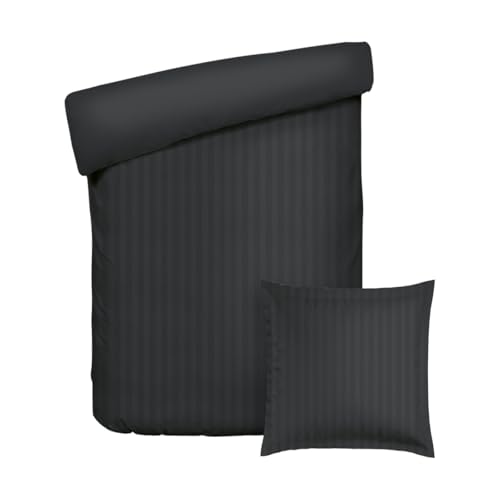 Pure Cotton 2-teiliges Einzelbett-Set – Bettbezug 135x200cm und Kissenbezug 80x80cm – 100% Baumwollsatin, Dobby-Streifen, Fadenzahl 200, 120 g/m² – Oeko-TEX®-Zertifiziert – Dobby - Schwarz von Pure Cotton