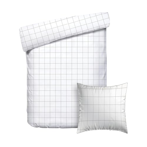 Pure Cotton 2-teiliges Einzelbett-Set – Bettbezug 140 x 200 cm und Kissenbezug 63 x 63 cm – 100% Baumwollsatin, Fadendichte 200, 120 g/m² – Oeko-TEX®-Zertifiziert – Carreaux Weiß/Taupe von Pure Cotton