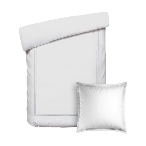 Pure Cotton 2-teiliges Einzelbett-Set – Bettbezug 140 x 200 cm und Kissenbezug 63 x 63 cm – 100% Baumwollsatin, Fadendichte 200, 120 g/m² – Oeko-TEX®-Zertifiziert – Silhouette - Grau/Weiß von Pure Cotton