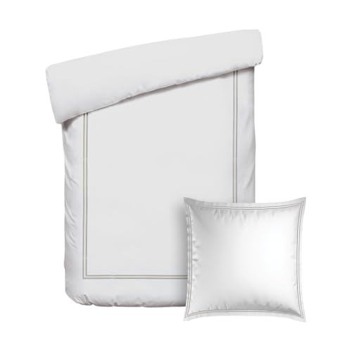 Pure Cotton 2-teiliges Einzelbett-Set – Bettbezug 140 x 200 cm und Kissenbezug 63 x 63 cm – 100% Baumwollsatin, Fadendichte 200, 120 g/m² – Oeko-TEX®-Zertifiziert – Silhouette - Taupe/Weiß von Pure Cotton
