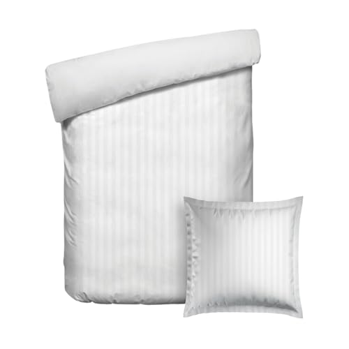 Pure Cotton 2-teiliges Einzelbett-Set – Bettbezug 140x200cm und Kissenbezug 63x63cm – 100% Baumwollsatin, Dobby-Streifen, Fadenzahl 200, 120 g/m² – Oeko-TEX®-Zertifiziert – Dobby - Weiß von Pure Cotton