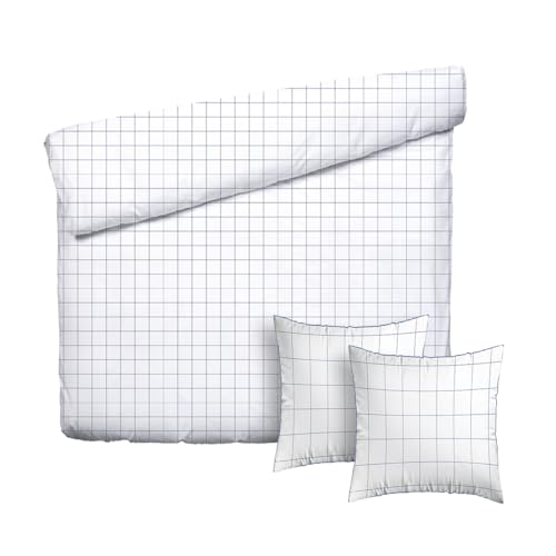 Pure Cotton 3-teiliges Doppelbett-Set – Bettbezug 200 x 220 cm und 2 Kissenbezüge 80 x 80 cm – 100% Baumwollsatin, Fadenzahl 200, 120 g/m² – Oeko-TEX®-Zertifiziert – Carreaux Weiß/Blau von Pure Cotton