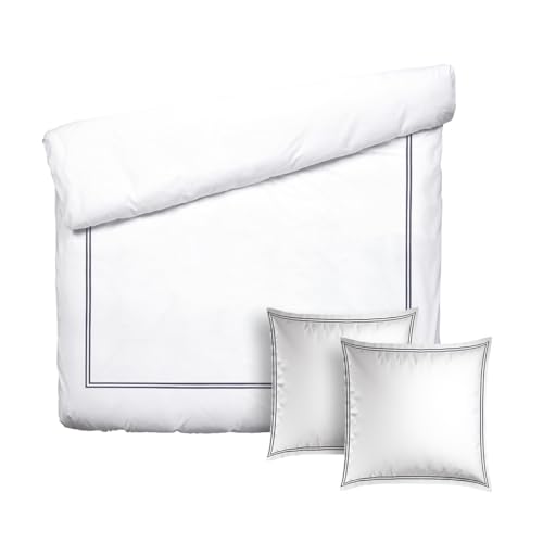 Pure Cotton 3-teiliges Doppelbett-Set – Bettbezug 200 x 220 cm und 2 Kissenbezüge 80 x 80 cm – 100% Baumwollsatin, Fadenzahl 200, 120 g/m² – Oeko-TEX®-Zertifiziert – Silhouette - Dunkelblau/Weiß von Pure Cotton