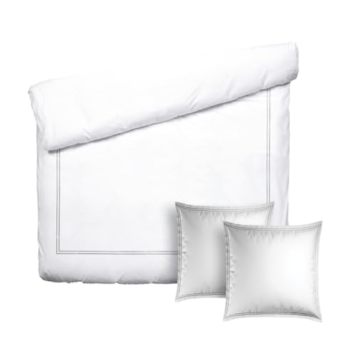 Pure Cotton 3-teiliges Doppelbett-Set – Bettbezug 200 x 220 cm und 2 Kissenbezüge 80 x 80 cm – 100% Baumwollsatin, Fadenzahl 200, 120 g/m² – Oeko-TEX®-Zertifiziert – Silhouette - Grau/Weiß von Pure Cotton