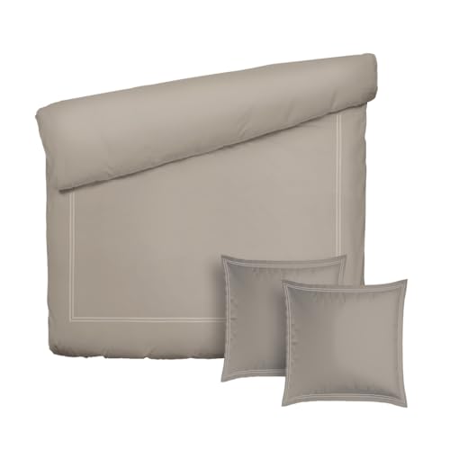 Pure Cotton 3-teiliges Doppelbett-Set – Bettbezug 200 x 220 cm und 2 Kissenbezüge 80 x 80 cm – 100% Baumwollsatin, Fadenzahl 200, 120 g/m² – Oeko-TEX®-Zertifiziert – Silhouette - Taupe/Taupe von Pure Cotton