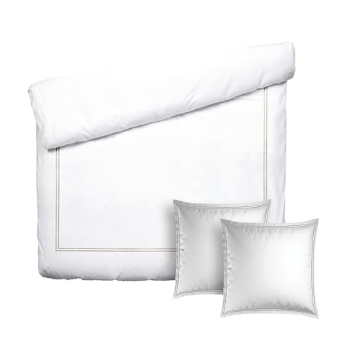 Pure Cotton 3-teiliges Doppelbett-Set – Bettbezug 200 x 220 cm und 2 Kissenbezüge 80 x 80 cm – 100% Baumwollsatin, Fadenzahl 200, 120 g/m² – Oeko-TEX®-Zertifiziert – Silhouette - Taupe/Weiß von Pure Cotton
