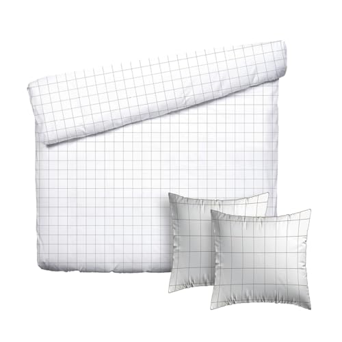 Pure Cotton 3-teiliges Doppelbett-Set – Bettbezug 240 x 220 cm und 2 Kissenbezüge 63 x 63 cm – 100% Baumwollsatin, Fadenzahl 200, 120 g/m² – Oeko-TEX®-Zertifiziert – Carreaux Weiß/Taupe von Pure Cotton