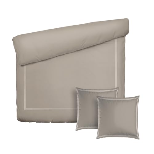 Pure Cotton 3-teiliges Doppelbett-Set – Bettbezug 260 x 240 cm und 2 Kissenbezüge 63 x 63 cm – 100% Baumwollsatin, Fadenzahl 200, 120 g/m² – Oeko-TEX®-Zertifiziert – Silhouette - Weiß/Taupe von Pure Cotton