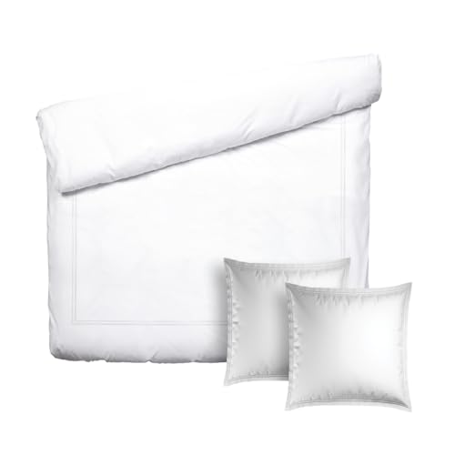 Pure Cotton 3-teiliges Doppelbett-Set – Bettbezug 260 x 240 cm und 2 Kissenbezüge 63 x 63 cm – 100% Baumwollsatin, Fadenzahl 200, 120 g/m² – Oeko-TEX®-Zertifiziert – Silhouette - Weiß/Weiß von Pure Cotton