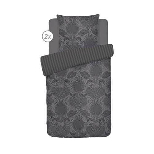 Pure Cotton - Bettwäsche mit 2 Bettbezügen + 2 Kissenbezügen - Bettwäsche aus Baumwollsatin - Maße 2 x (135 x 200 cm) + 2 x (80 x 80 cm) - Arles, Dunkelgrau von Pure Cotton