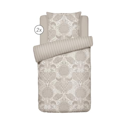 Pure Cotton - Bettwäsche mit 2 Bettbezügen & 2 Kissenbezügen - Bettwäsche aus Baumwollsatin - Maße 2 x (135 x 200 cm) + 2 x (80 x 80 cm) - Arles, Taupe von Pure Cotton
