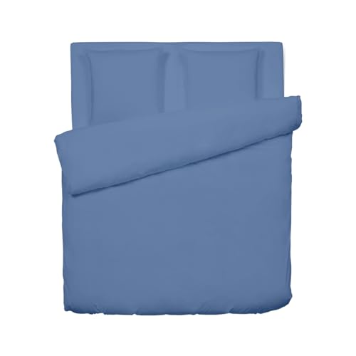 Pure Cotton - Bettwäscheset mit 1 Bettdeckenbezug & 2 Kissenbezügen - Bettwäsche aus 100% Baumwollsatin - Maße 260 x 240 cm + 2 x (63 x 63 cm) - Uni, Blau von Pure Cotton