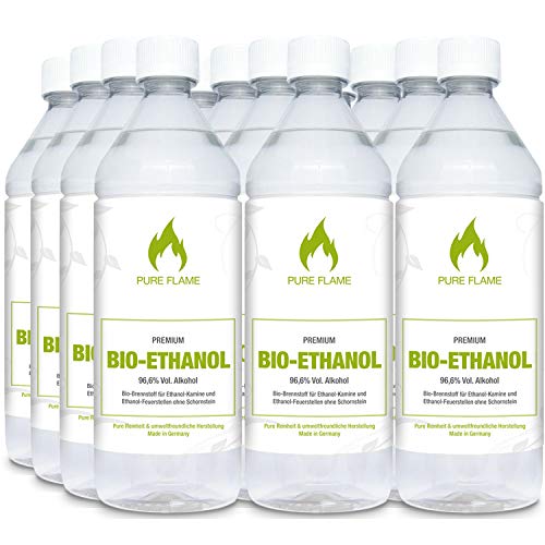 Bioethanol 96,6% – 12 x 1L Flaschen zum handlichen Gebrauch- Reinheit, Qualität, Sicherheit & nachhaltige Herstellung - Made in Germany von Pure Flame Premium Bioethanol