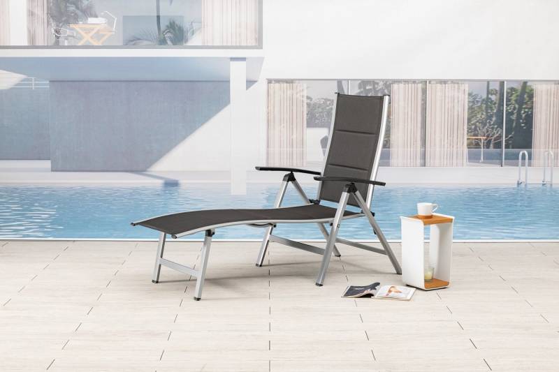 Pure Home & Garden Gartenliege Sonnenliege Klappliege Nox padded silber extra hoch wetterfest von Pure Home & Garden