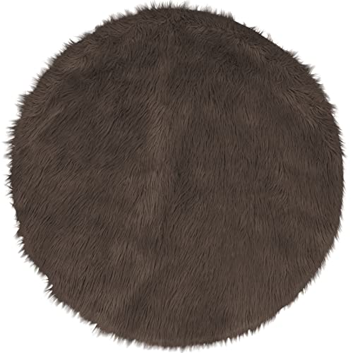 Pure Label Schaffell Lammfell Kunstfell Teppich XXL in rund – Moderne Wohnzimmer Deko - Schlafzimmer Deko für das Sofa oder als Bettvorleger in Braun - 120cm Rund von Pure Label