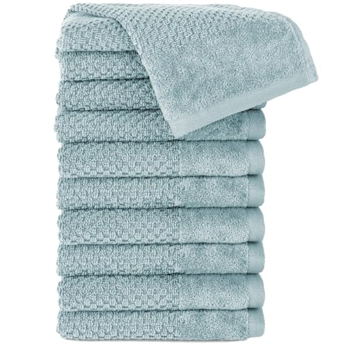 Pure Label 10-TLG. Gästehandtücher 30x50 cm mit Aufhängeschlaufe aus 100% Baumwolle, saugstark, weich und Oeko-TEX Zertifiziert - 10 Gästehandtücher Hellblau - Helltürkis, 30x50 cm von Pure Label