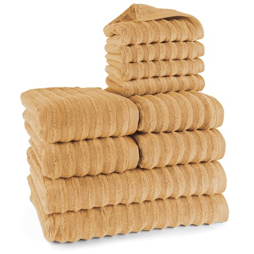 Pure Label 10-TLG. Handtücher Set mit Aufhängeschlaufen aus 100% Baumwolle, saugstark und weich - 2X Badetuch (70x140cm) 4X Handtuch (50x100cm) 4X Gästetuch (30x50cm), Safran von Pure Label