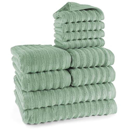 Pure Label 10-TLG. Handtücher Set mit Aufhängeschlaufen aus 100% Baumwolle, saugstark und weich - 2X Badetuch (70x140cm) 4X Handtuch (50x100cm) 4X Gästetuch (30x50cm), Salbeigrün von Pure Label