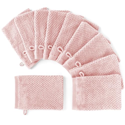 Pure Label 10-TLG. Waschhandschuh Waschlappen Set mit Anhängeschlaufe aus 100% Baumwolle, saugstark, weich und Oeko-TEX Zertifiziert - 10 Waschlappen aus Baumwolle 16x21cm, Rosa Pure Label 10-TLG. Waschhandschuh Waschlappen Set mit Anhängeschlaufe aus 100% Baumwolle, saugstark, weich und Oeko-TEX Zertifiziert - 10 Waschlappen aus Baumwolle 16x21cm, Rosa von Pure Label