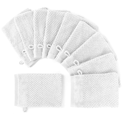 Pure Label 10-TLG. Waschhandschuh Waschlappen Set mit Anhängeschlaufe aus 100% Baumwolle, saugstark, weich und Oeko-TEX Zertifiziert - 10 Waschlappen aus Baumwolle 16x21cm, Weiß Pure Label 10-TLG. Waschhandschuh Waschlappen Set mit Anhängeschlaufe aus 100% Baumwolle, saugstark, weich und Oeko-TEX Zertifiziert - 10 Waschlappen aus Baumwolle 16x21cm, Weiß von Pure Label