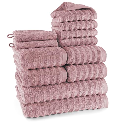 Pure Label 12-TLG. Handtücher Set aus 100% Baumwolle, saugstark und weich - 2X Badetuch (70x140cm) 4X Handtuch (50x100cm) 4X Gästetuch (30x50cm) 2X Waschlappen (16x21cm), Mauve von Pure Label