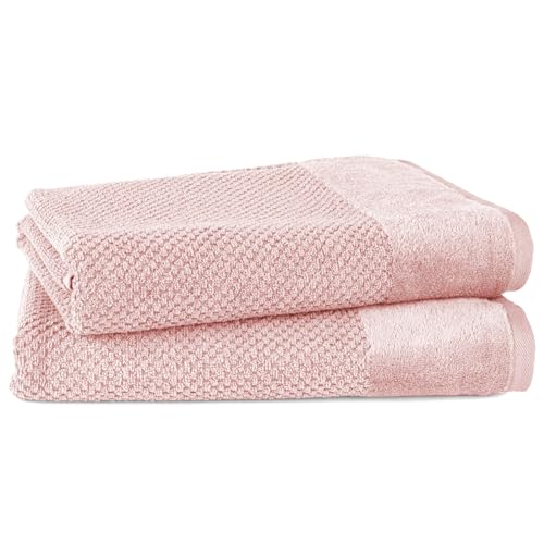 Pure Label 2-TLG. Badetücher Set mit Anhängeschlaufe aus 100% Baumwolle, saugstark, weich und Oeko-TEX Zertifiziert - 2 Badetücher aus Baumwolle 70x140 cm, Rosa von Pure Label