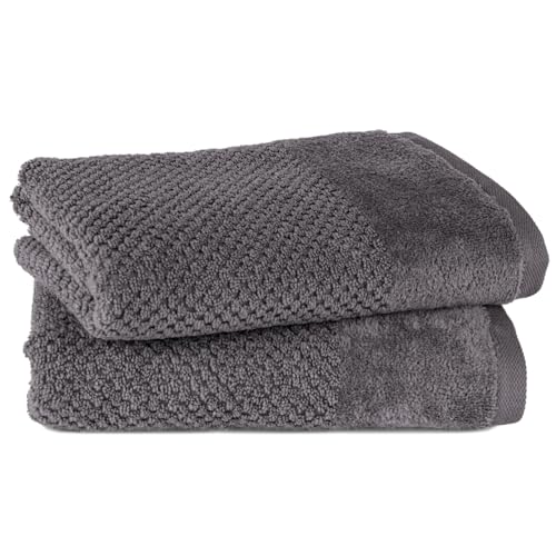 Pure Label 2-TLG. Handtücher Set mit Aufhängeschlaufen aus 100% Baumwolle, saugstark, weich und Oeko-TEX Zertifiziert - 2er Pack Handtücher 50x100 cm aus feinster Baumwolle, Anthrazit - Grau von Pure Label