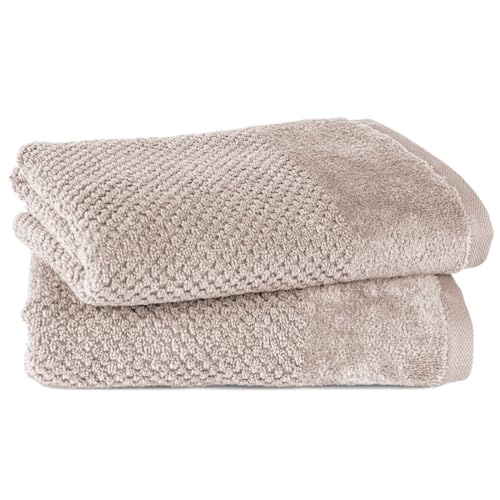 Pure Label 2-TLG. Handtücher Set mit Aufhängeschlaufen aus 100% Baumwolle, saugstark, weich und Oeko-TEX Zertifiziert - 2er Pack Handtücher 50x100 cm aus feinster Baumwolle, Beige - Taupe von Pure Label