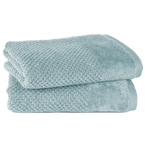 Pure Label 2-TLG. Handtücher Set mit Aufhängeschlaufen aus 100% Baumwolle, saugstark, weich und Oeko-TEX Zertifiziert - 2er Pack Handtücher 50x100 cm aus feinster Baumwolle, Blau - Helltürkis von Pure Label