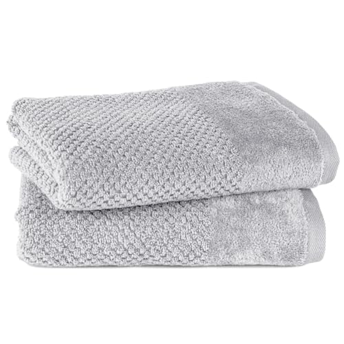 Pure Label 2-TLG. Handtücher Set mit Aufhängeschlaufen aus 100% Baumwolle, saugstark, weich und Oeko-TEX Zertifiziert - 2er Pack Handtücher 50x100 cm aus feinster Baumwolle, Grau - Hellgrau von Pure Label