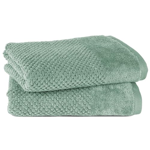 Pure Label 2-TLG. Handtücher Set mit Aufhängeschlaufen aus 100% Baumwolle, saugstark, weich und Oeko-TEX Zertifiziert - 2er Pack Handtücher 50x100 cm aus feinster Baumwolle, Grün - Salbeigrün von Pure Label