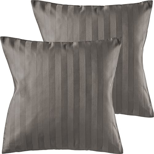 Pure Label 2er Set Mako Satin Damast Streifen Kissenbezüge 40x40 cm aus 100% Baumwolle in Taupe| Traumhaft weiche Deko Kissen passend zu unseren Bettwäsche Sets von Pure Label