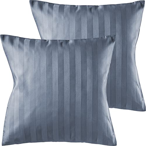 Pure Label 2er Set Mako Satin Damast Streifen Kissenbezüge 40x40 cm aus 100% Baumwolle in dunkelblau| Traumhaft weiche Deko Kissen passend zu unseren Bettwäsche Sets von Pure Label