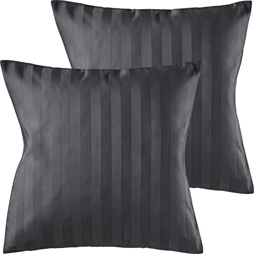 Pure Label 2er Set Mako Satin Damast Streifen Kissenbezüge 40x40 cm aus 100% Baumwolle in dunkelgrau| Traumhaft weiche Deko Kissen passend zu unseren Bettwäsche Sets von Pure Label