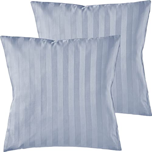 Pure Label 2er Set Mako Satin Damast Streifen Kissenbezüge 40x40 cm aus 100% Baumwolle in hellblau| Traumhaft weiche Deko Kissen passend zu unseren Bettwäsche Sets von Pure Label