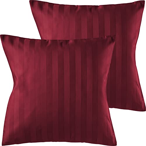 Pure Label 2er Set Mako Satin Damast Streifen Kissenbezüge 40x40 cm aus 100% Baumwolle in rot| Traumhaft weiche Deko Kissen passend zu unseren Bettwäsche Sets von Pure Label