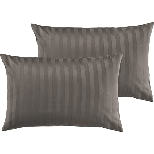 Pure Label 2er Set Mako Satin Damast Streifen Kissenbezüge 40x60 cm aus 100% Baumwolle in Taupe| Traumhaft weiche Deko Kissen passend zu unseren Bettwäsche Sets von Pure Label