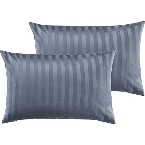 Pure Label 2er Set Mako Satin Damast Streifen Kissenbezüge 40x60 cm aus 100% Baumwolle in dunkelblau| Traumhaft weiche Deko Kissen passend zu unseren Bettwäsche Sets von Pure Label