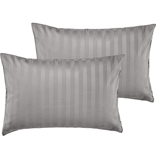 Pure Label 2er Set Mako Satin Damast Streifen Kissenbezüge 40x60 cm aus 100% Baumwolle in grau| Traumhaft weiche Deko Kissen passend zu unseren Bettwäsche Sets von Pure Label