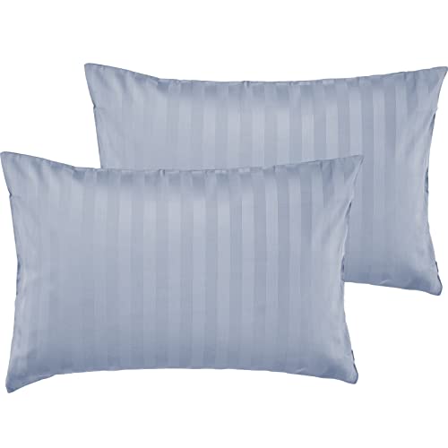 Pure Label 2er Set Mako Satin Damast Streifen Kissenbezüge 40x60 cm aus 100% Baumwolle in hellblau| Traumhaft weiche Deko Kissen passend zu unseren Bettwäsche Sets von Pure Label