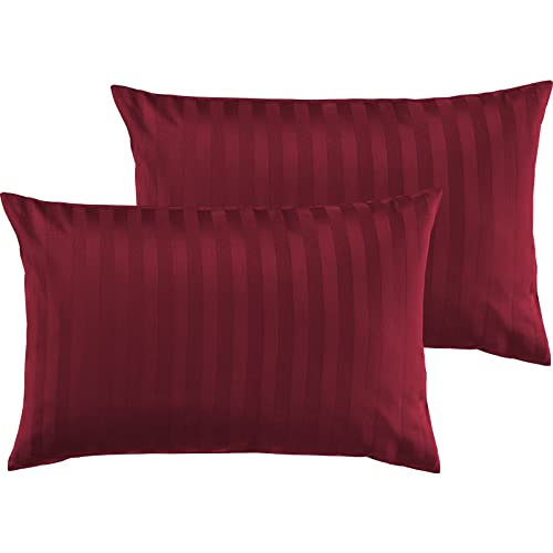 Pure Label 2er Set Mako Satin Damast Streifen Kissenbezüge 40x60 cm aus 100% Baumwolle in rot| Traumhaft weiche Deko Kissen passend zu unseren Bettwäsche Sets von Pure Label