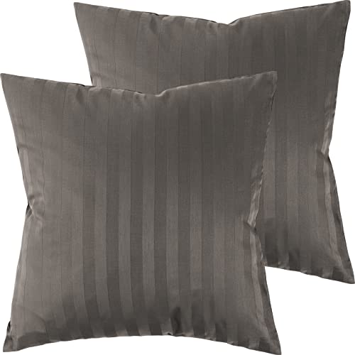 Pure Label 2er Set Mako Satin Damast Streifen Kissenbezüge 50x50 cm aus 100% Baumwolle in Taupe - Traumhaft weiche Deko Kissen passend zu unseren Bettwäsche Sets von Pure Label