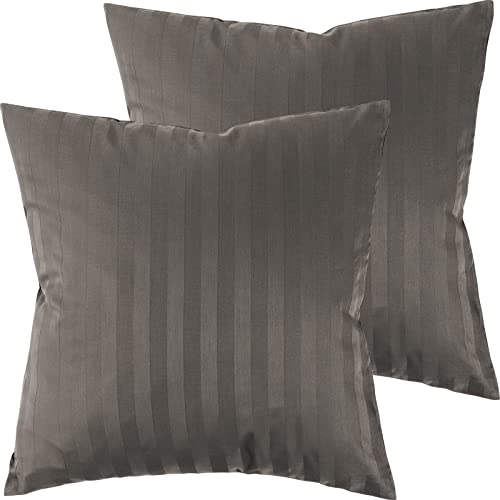 Pure Label 2er Set Mako Satin Damast Streifen Kissenbezüge 50x50 cm aus 100% Baumwolle in Taupe| Traumhaft weiche Deko Kissen passend zu unseren Bettwäsche Sets von Pure Label