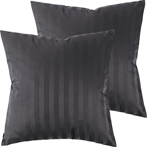 Pure Label 2er Set Mako Satin Damast Streifen Kissenbezüge 50x50 cm aus 100% Baumwolle in dunkelgrau| Traumhaft weiche Deko Kissen passend zu unseren Bettwäsche Sets von Pure Label
