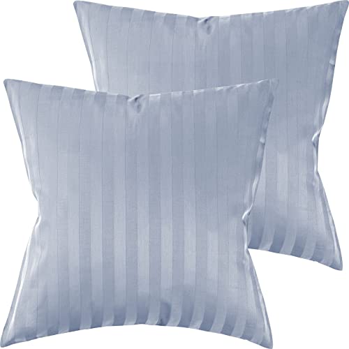Pure Label 2er Set Mako Satin Damast Streifen Kissenbezüge 50x50 cm aus 100% Baumwolle in hellblau| Traumhaft weiche Deko Kissen passend zu unseren Bettwäsche Sets von Pure Label