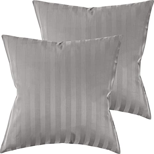 Pure Label 2er Set Mako Satin Damast Streifen Kissenbezüge 50x50 cm aus 100% Baumwolle in grau| Traumhaft weiche Deko Kissen passend zu unseren Bettwäsche Sets von Pure Label