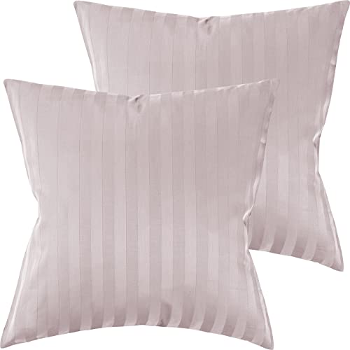 Pure Label 2er Set Mako Satin Damast Streifen Kissenbezüge 50x50 cm aus 100% Baumwolle in rosa| Traumhaft weiche Deko Kissen passend zu unseren Bettwäsche Sets von Pure Label